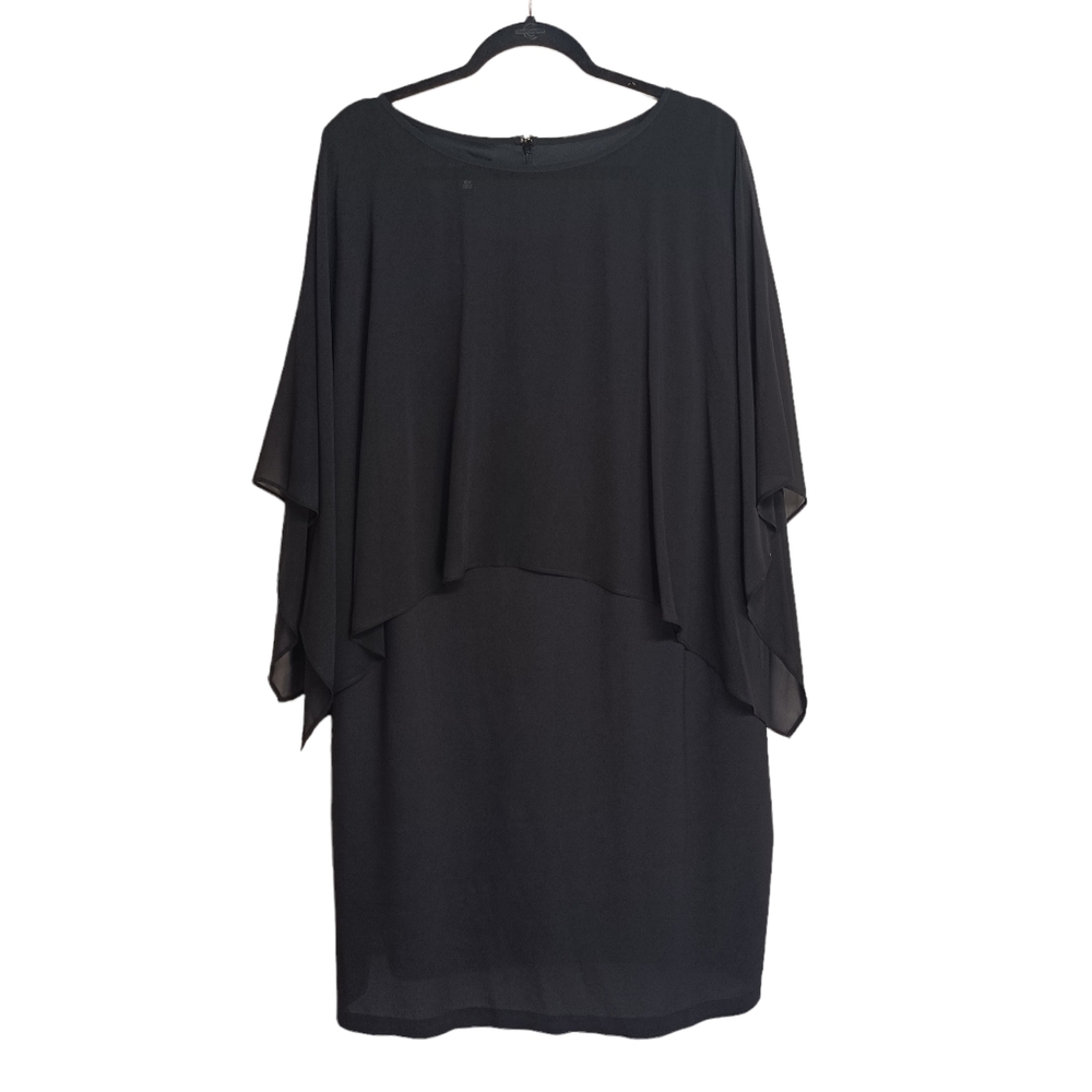 I.N STUDIO WOMAN Cape Semi Sheer Overlay Black Sheath Dress 18W